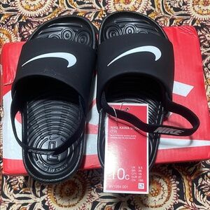 Nike Kawa Black and White Slide Sandals